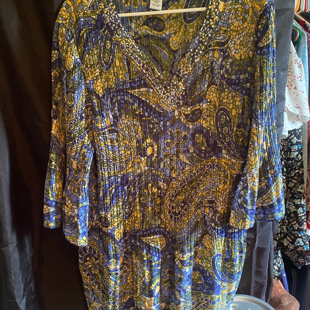Catherines Blue and Yellow Floral Blouse